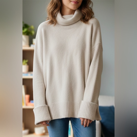 Merokeety Sweaters - Merokeety Cozy Chunky Knit Turtleneck Sweater | Oversized Cream/Oatmeal - Size L